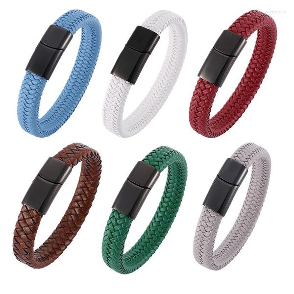 Bracelets de charme jóias punk de homens pulseira de couro para mulheres Bulp de penhas de rocha em aço inoxidável