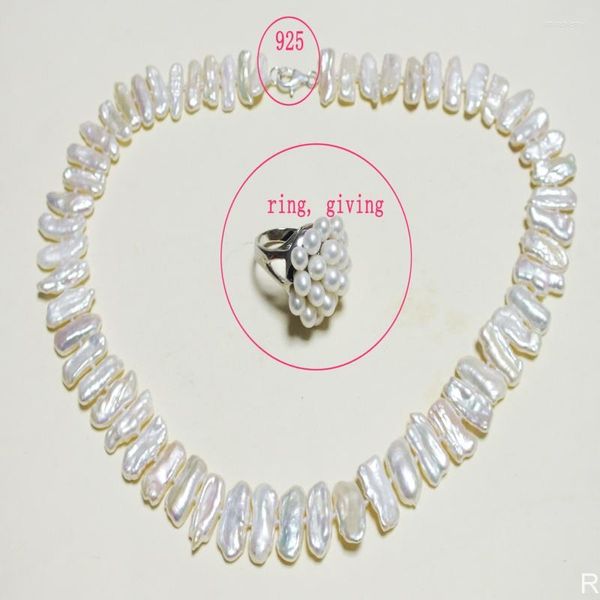 Halsband Wunderschön !!! Weiße Süßwasser-BIWA-Perlenkette, die klassischste Braut-Hochzeitskette, 45 cm