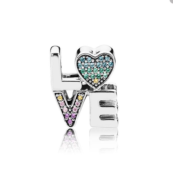 Rainbow Pave Love Charm for Pandora Подлинное серебряное серебряное очарование женщин женские ювелирные ювелирные украшения браслет