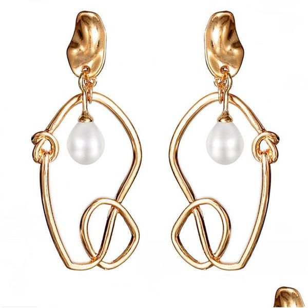 Hoop Huggie Koreanische Trend Irregar Perle Legierung Ohrringe Für Frauen Gold Farbe Aretes De Mujer Modernos Kawaii Schmuck Gutes Design GIF Dh0Cn