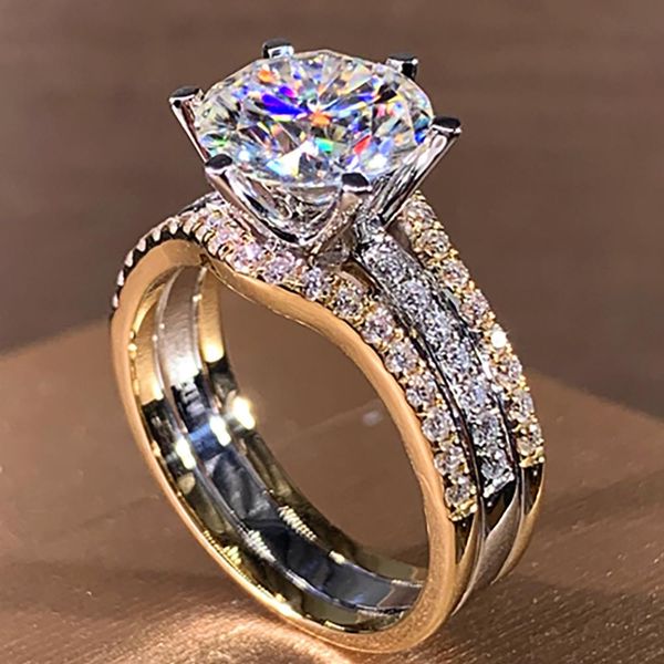 Anéis 18k au750 ouro amarelo feminino festa de casamento anel de noivado 1 2 3 4 5 quilates redondo moissanite anel de diamante conjuntos de noiva coroa na moda