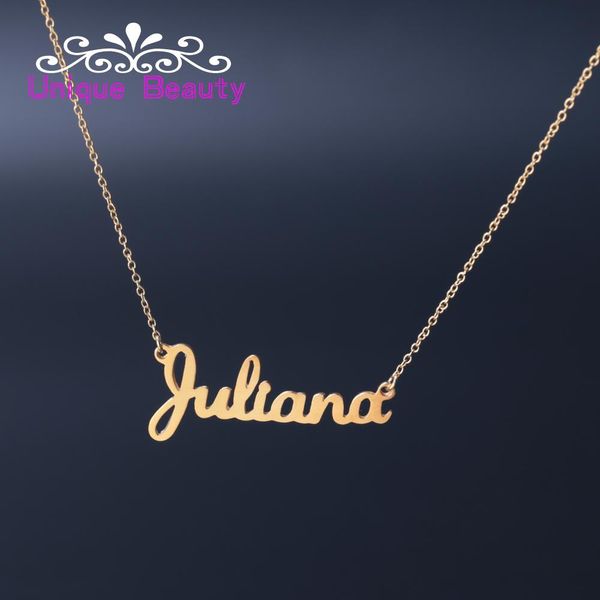 Collane Moda Donna Collana con nome Personalizzata Piastra in oro 925 Argento massiccio Personalizza il tuo nome Carattere Banner Gioielli personalizzati