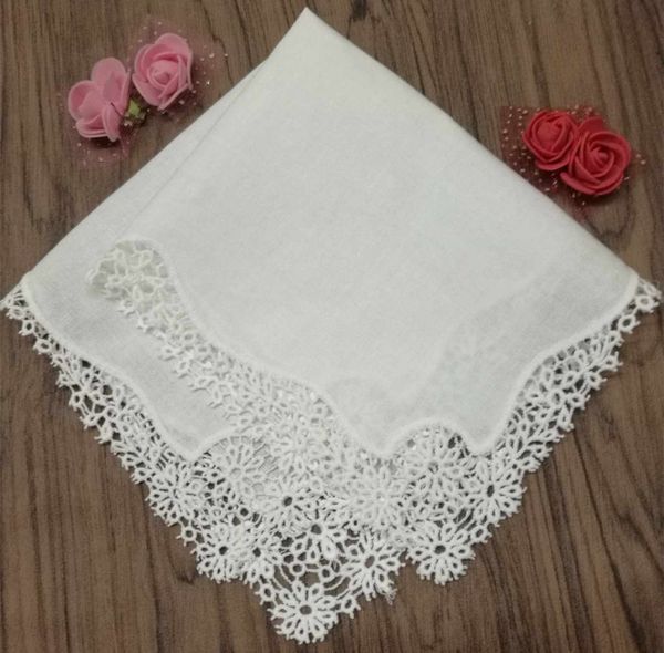 Fazzoletti Set di 12 tovaglioli di lino bianco moda tovaglioli da tè fiori fiori all'uncinetto rifiniture in pizzo cena 12x12 pollici 230519