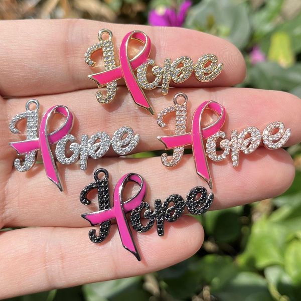 Andere 5 PCs Word Hope Charms Cubic Zirkon Pave Brustkrebsbewusstseinszeichen Anhänger für Frauen Armbänder Halskette Armreifen Schmuck Schmuck