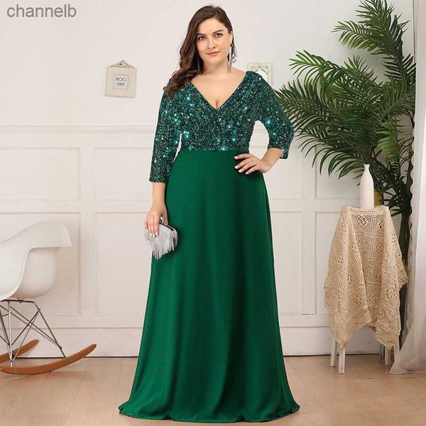 Freizeitkleider Plus Size Kleider für Frauen 2023 Elegante Pailletten Chiffon Abend Partykleid Mode Maxi Formale Hochzeit Luxus Cocktail Vestidos L230520