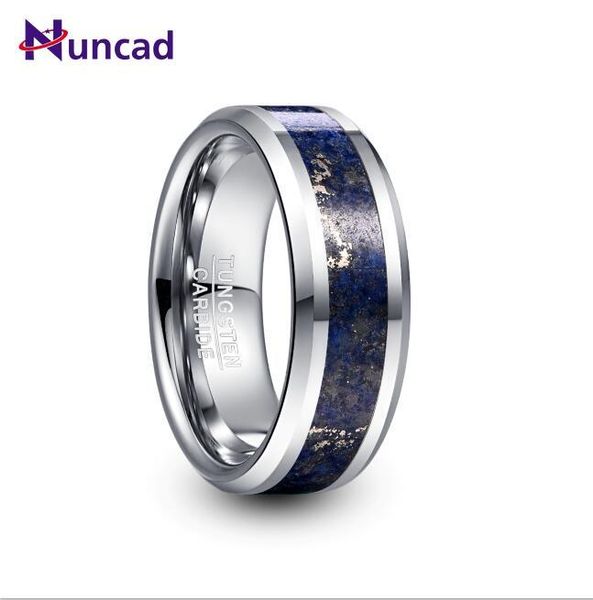 Ringe Nuncad 8 mm breites Wolfram -Carbid Ring Hochzeit Engagement Stahl Farbe Eingelegtes Lapis Lazuli Wolfram Stahl Herrenring T230R