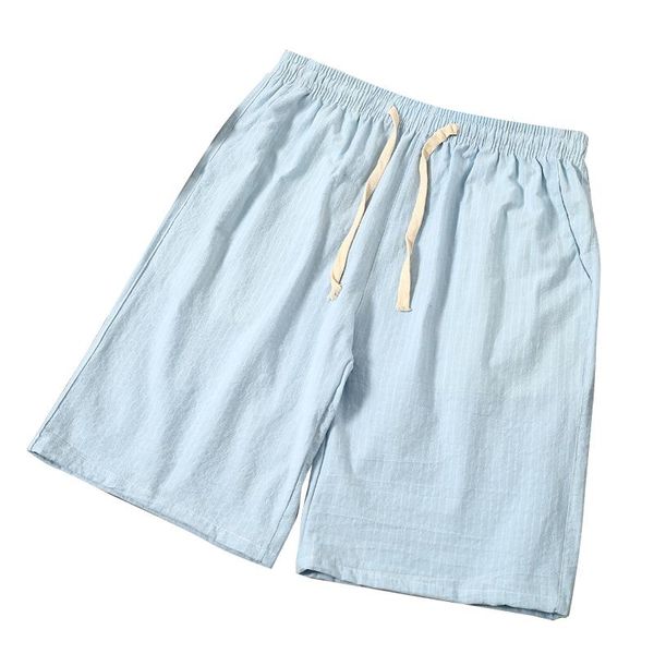 Shorts masculinos de algodão casual e linho praia de praia de joelho de joelho azul calças secas rápidas para homens -homem