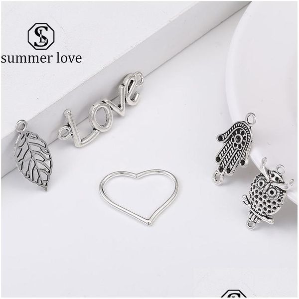 Charms Vintage Sier Owl Animal Heart Love Leaf Leaf Hamsa Hamsa Fatima Palm Pendate Charm для браслетного ожерелья Симпатичные украшения DIY