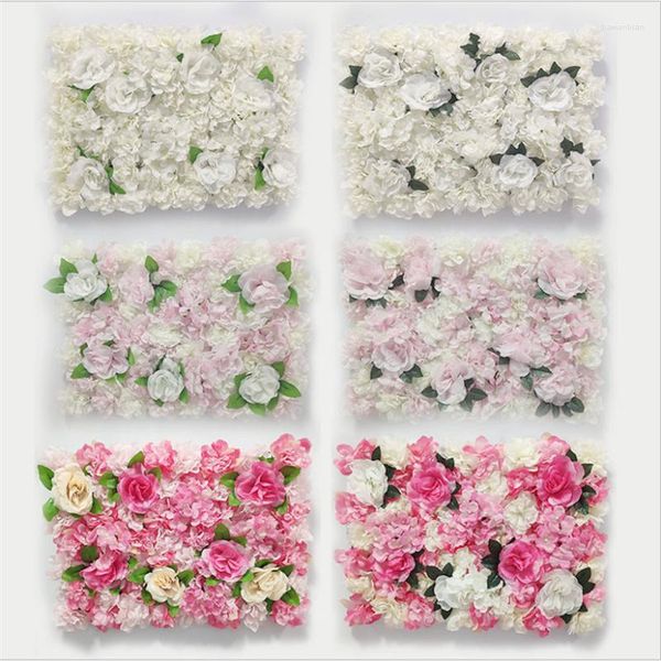 Fiori decorativi Artificiali Fai da te Decorazione di nozze Pannelli murali di fiori Seta Rosa Sfondo romantico Decor 60x40cm