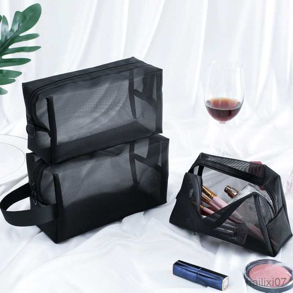 Astucci per cosmetici Astucci per trucco nero trasparente Borsa da viaggio Neceser da toilette Borsa per organizer per cosmetici Borsa da donna Borsa a rete piccola grande trasparente