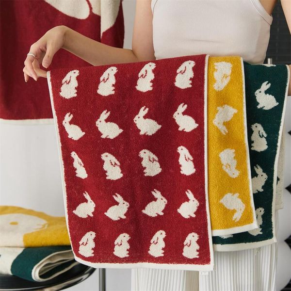 Baumwollhandtuch mit Kaninchenmuster, weich gestrickt, garngefärbtes Jacquard-Gesichtshandtuch, saugfähiges, hautfreundliches Handtuch, 35 x 76 cm