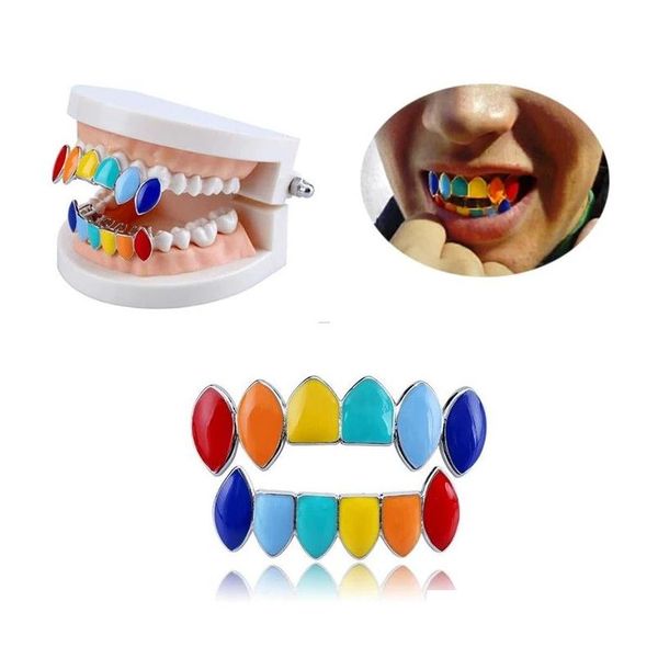 Grillz Dental Grills Punk Colorf Üst ​​Alt Hip Hop Cadılar Bayramı Vampir Altın Grillz Dişler Drop Teslimat Takı Vücudu DHM75