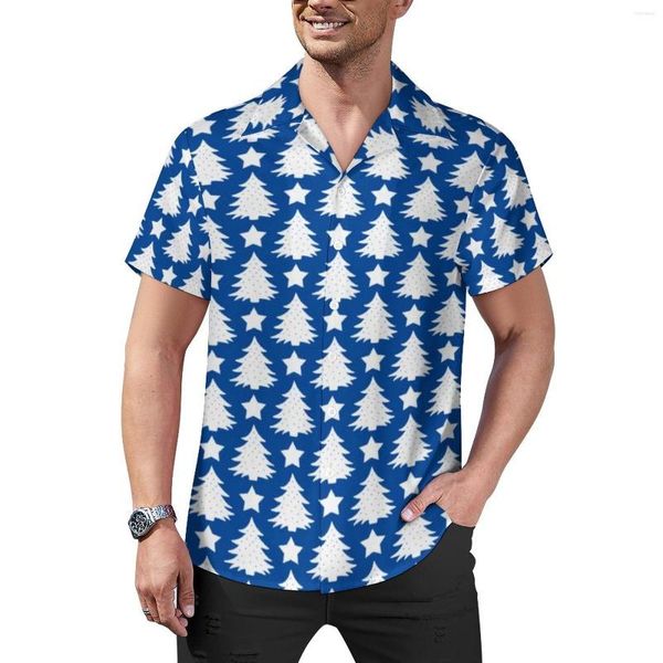 Camicie casual da uomo Albero di Natale Camicia ampia da uomo Beach White Star Print Camicette oversize a maniche corte streetwear personalizzate hawaiane