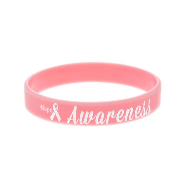 Braccialetti OBH 50PCS Bracciale in silicone per la consapevolezza del cancro al seno del nastro della speranza Colore rosa