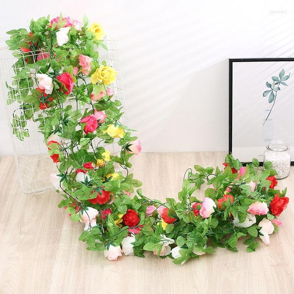 Flores decorativas 2.4m Artificial Peony Flower Garland Pink para casamento Decoração da sala da casa Primavera Autumn Garden Decor Diy Fake Vine