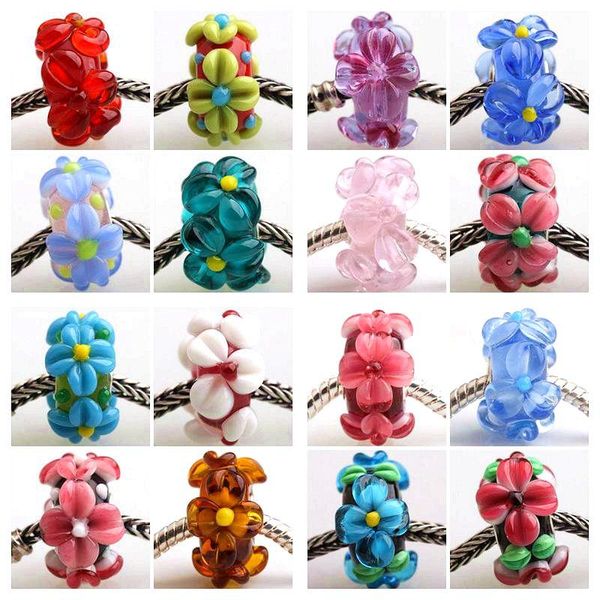 Crystal 20pcs Moda Çiçek Lambalı Cam Tek Çekirdek Boncuklar Avrupa Takılar Bilezik ve Kolye Diy Takı Düşük Fiyat Yapma