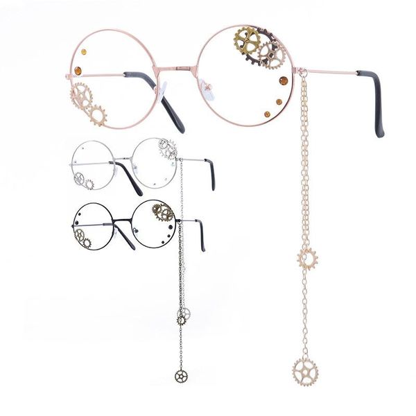 Montature per occhiali da sole Moda Steam Punk Gear Occhiali da vista Occhiali da vista Donna Retro Clear Handmade Vintage Round Optical Glass Eyewear Oculos De