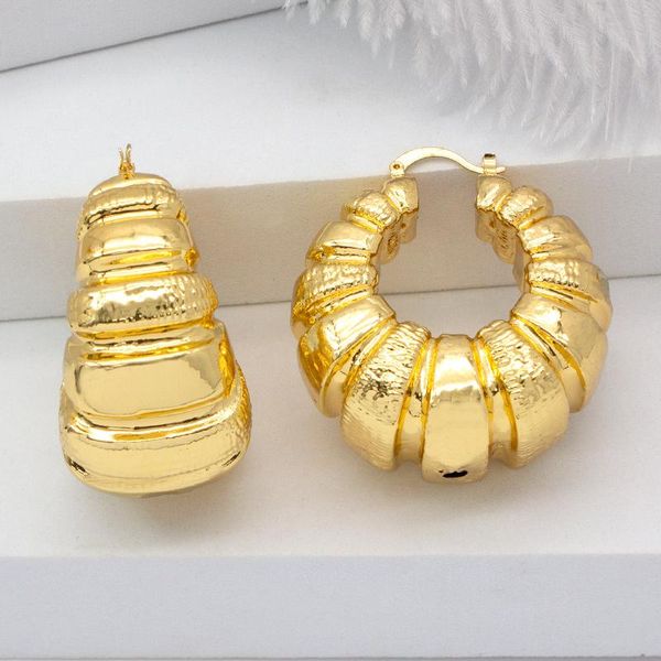 Pendientes de aro Huggie para mujer, accesorio de joyería chapado en oro de 24 quilates, pendientes grandes y atrevidos dorados africanos de Dubai para regalo de boda y fiesta