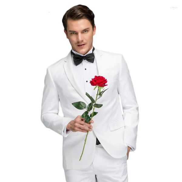 Abiti da uomo 2023 Ultimo Europa Trendy Groom Bianco Slim Fit Abito da sposa Set di lana di alta qualità con pantaloni Costume da uomo di marca