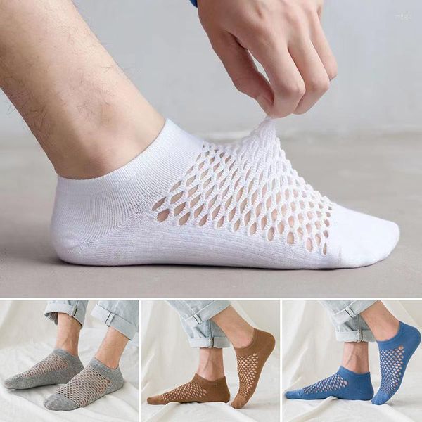 Herrensocken für Herren, Sommer, ausgehöhlt, unsichtbar, rutschfest, atmungsaktiv, Netzstoff, Baumwolle, Boot, einfarbig, keine Show, Deodorant, dünn