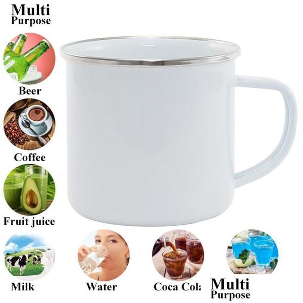 Canecas Sublimação Diy de DIY caneca de 12 onças de esmalte com aro Sier Rim 350ml Aço inoxidável Mancada de dente de dente maça