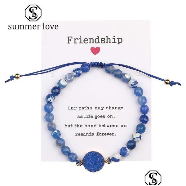 Arrivo in rilievo 6 mm Nature Stone Agate Perline Bracciale con Friendship Card for Women Regolable Druzy Fashi