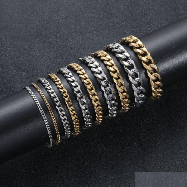 Chain masculino 18k ouro banhado aço inoxidável pulseiras de aço alto alto polido sixi lidado miami cubano link lobster fivela bracelete grow deli dhx6j