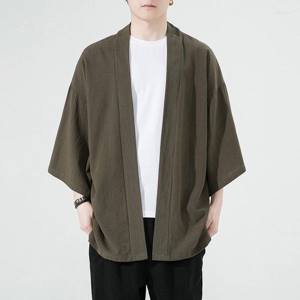 Männer Casual Hemden 2023 Chinesische Traditionelle Baumwolle Leinen Hemd Roben Herren Harajuku Mode Kimono Straße Hanfu Cape Plus Größe 5XL