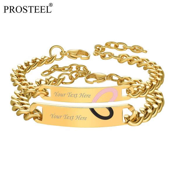 Bangle PROSTEEL Couple Bracelet Custom Name Bracelet for Men Women Free Engrave Stainless Steel ID Bracelets Gold/Silver Colors