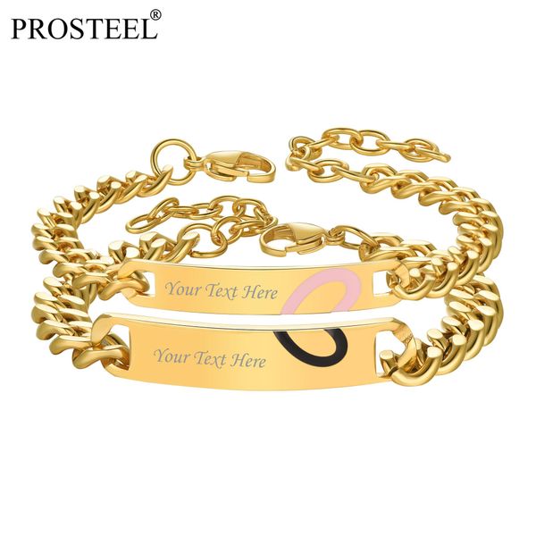 Bracciale rigido PROSTEEL Bracciale per coppia Bracciale con nome personalizzato per uomo Donna Braccialetti identificativi in acciaio inossidabile con incisione gratuita Colori oro/argento