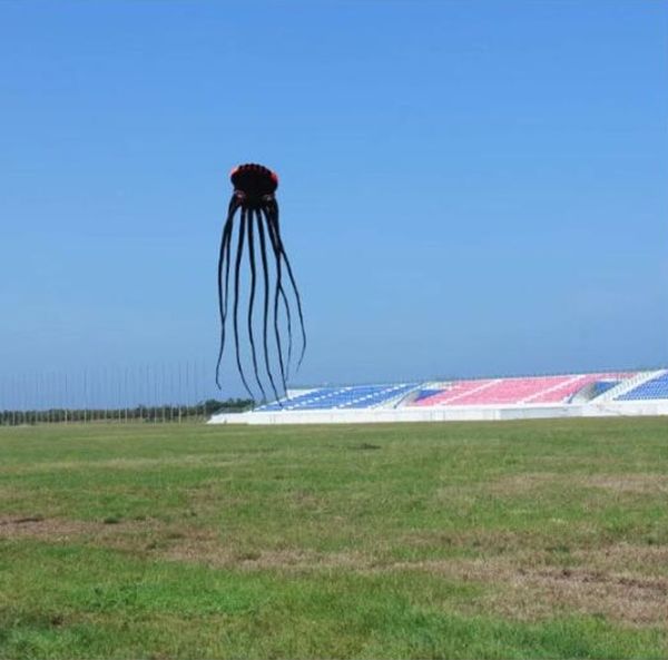 Giocattolo polpo aquilone adulto bambino 3 D occhi aquiloni fuori tessuti neri grande facile volare giorno dei bambini salva spazio galleggiante senza scheletro sul cielo aquilone parco divertimenti ba40 F23