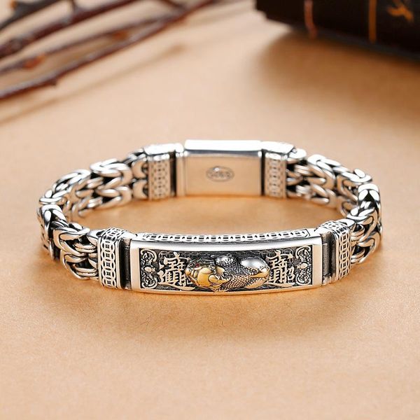 Armbänder RetroSen Silber Männer Armband Armreif Doppelte Kette Frieden Tattoo Persönlichkeit Beliebte Chinesische Stil Retro Kreative Glück Geld