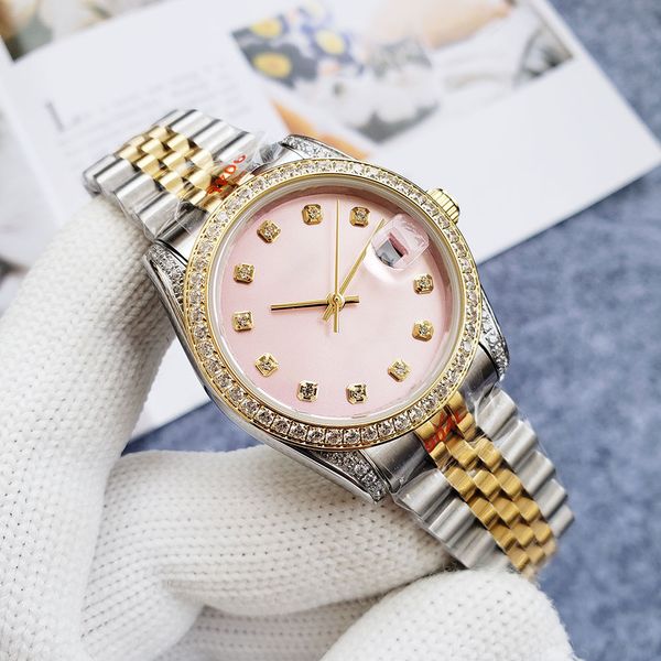 Mens Watch Designer Hollwatches 36mm Womens Tam Otomatik Mekanik Bilek Kavrama Elmas Pembe İzle Hassas Çelik Bant Doğum Günü Hediyesi