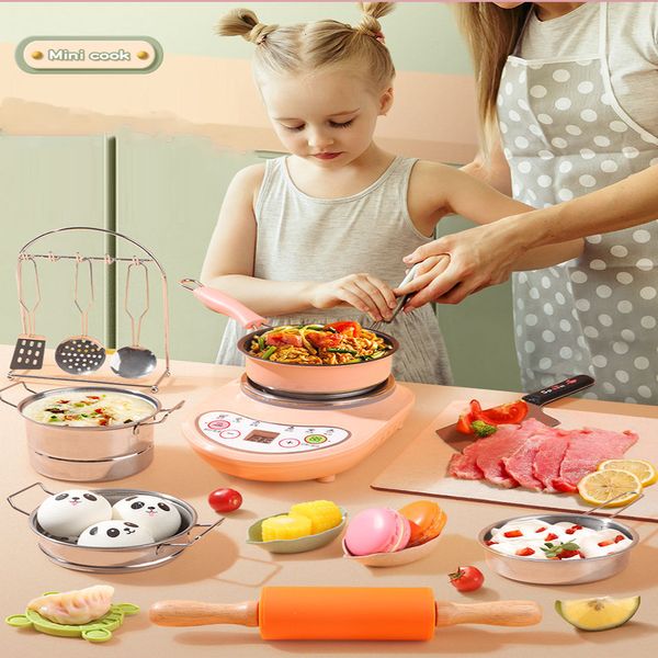 Cucine Gioca cibo Mini cucina per bambini Cucina completa Ragazza Set da cucina piccolo Puzzle per bambini Casa da gioco Giocattoli Set di cibo da cucina reale per bambini 230520