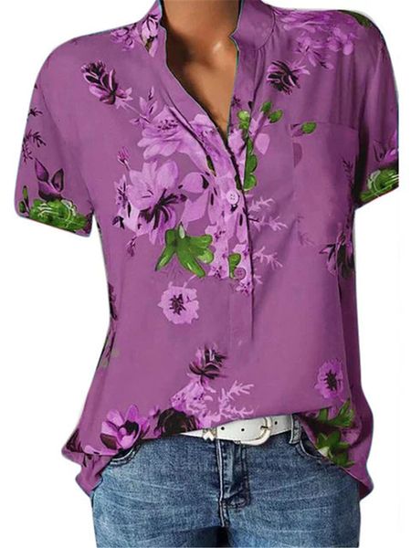 Bloups Womens camisas camisa blusa de tamanho grande casual vneck manga curta mulher 230519