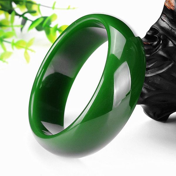 Bangle Genuine Natural Verde Jade Pulseira Ampla Pulseira Chinesa Moda Jóias Mão Esculpida Charme Amuleto Acessórios Presentes para Mulheres Homens