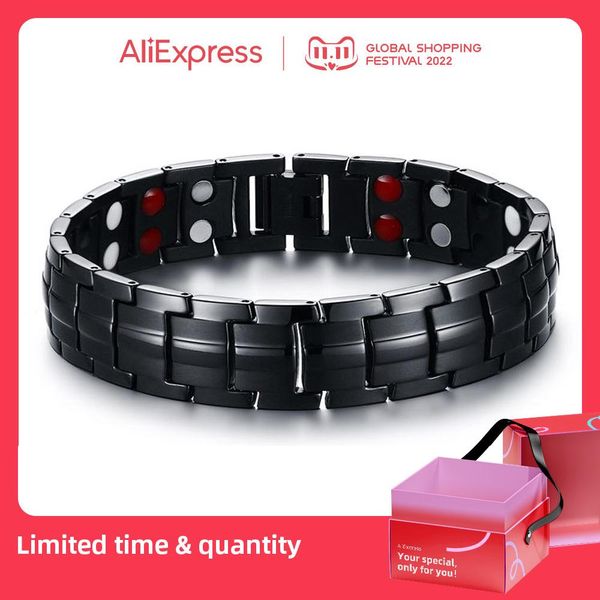 Armbänder Vnox Black Herren-Armbänder aus reinem Titan, magnetisch, Gesundheit, Kraft, Sportschmuck