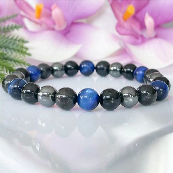 MG1902 8 MM Russo Shungite Tormalina Nera Ematite Blu Occhio di Tigre Bracciale Donna Yoga Polso Mala Gioiello