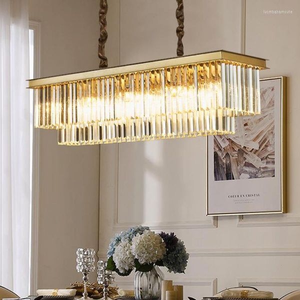 Lustres de lustres americanos estilo country de cristal dourado lustre lustre retangular sala de estar para refeições internas acessórios interiores