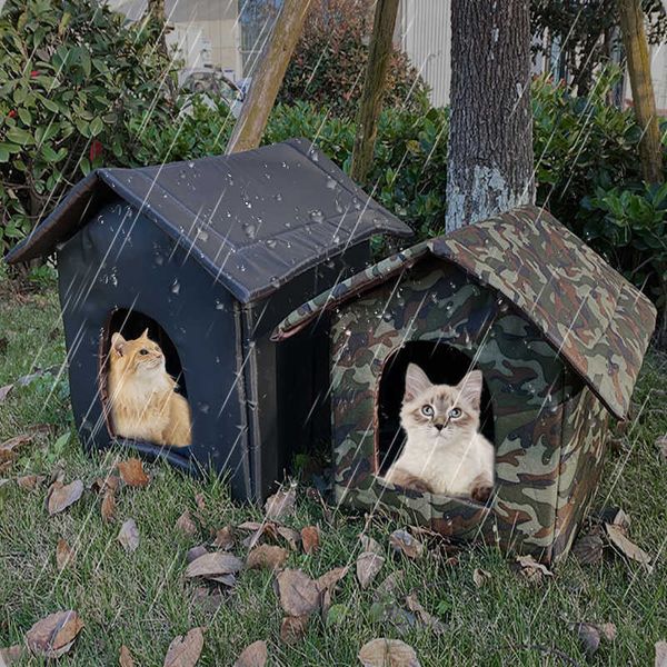 Kennels Casas de gato com telhado de lona impermeável espessado ninho à prova de frio Kitty Shelter Cat Cave Pet House Cat Dog Cabine