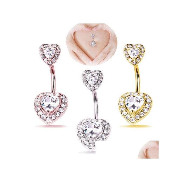 Nabel Bell Button Ringe Sexy 316 L Chirurgenstahl Frauen Doppel Edelstein Bauch Bar Ring Körper Piercing Bars Schmuck Großhandel Drop Deliver Dhz5B