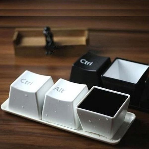 Tumblers 3pcs Definir copo de chá de teclado criativo xícaras de café preto cor Ctrl del Alt Keys Canecas Promoção Presentes Feiras de Comércio de Casamento 230520