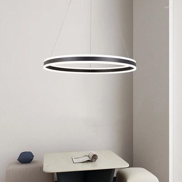 Pendelleuchten Moderne LED-Ring-Kronleuchter Dimmbar Schwarz Gold Minimalistisches Dekor für Tisch Esszimmer Wohnzimmer Home Hängende Beleuchtung