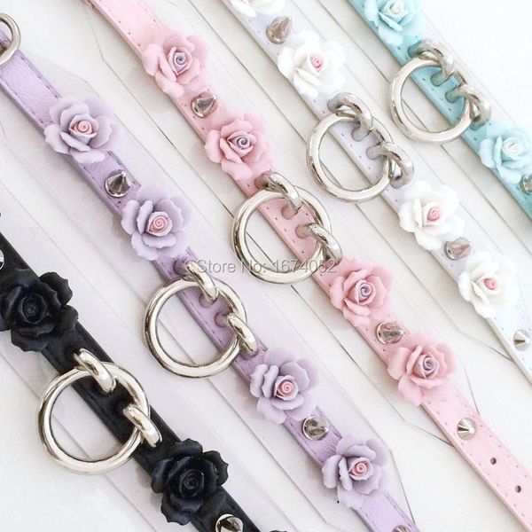 Collane Kawaii Harajuku fatte a mano Punk Goth Colletto a spillo con fiore rosa grande O Collana girocollo in pelle vinilica trasparente trasparente in PVC trasparente