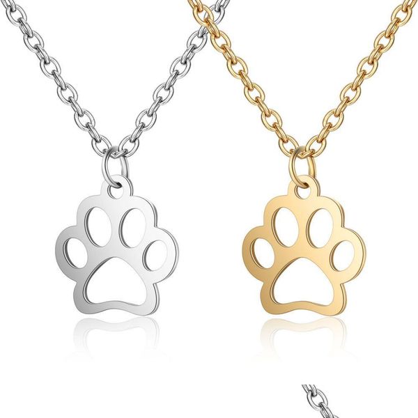 Anhänger Halsketten Einzigartiges Design Bär Hund Katze Pfotenabdruck Halskette für Frauen und Männer Sier Gold Edelstahl Charm Paar Schmuck GIF Dhbjl