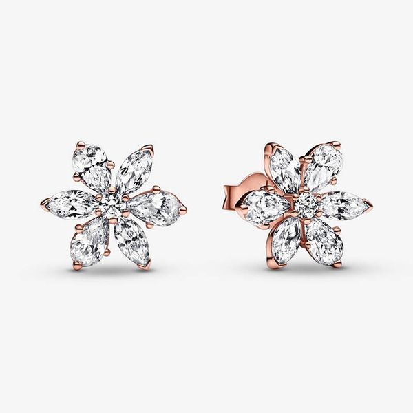 Серьги с зажигательными гербарными кластерами для Pandora 18K Rose Gold Set Set Set Set Designer Jewelry для женщин хрустальные алмазные цветочные серьги с оригинальной коробкой