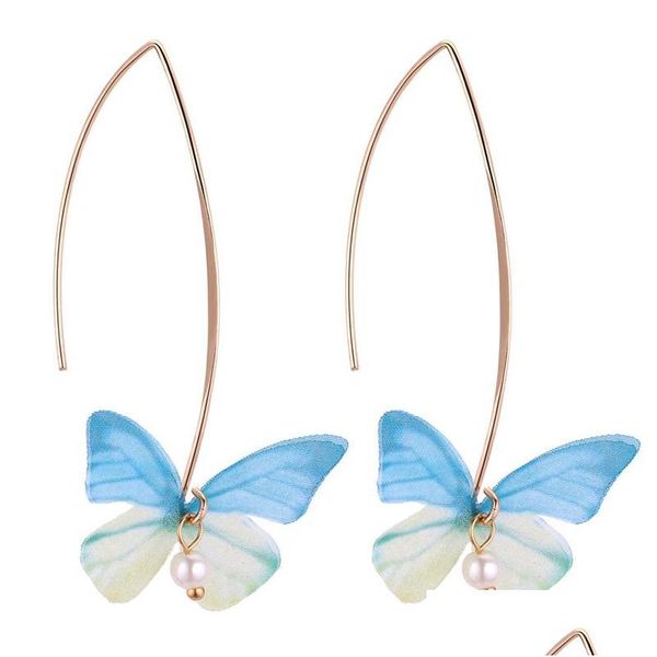 Свиная люстра Colorf Butterfly Tle имитация жемчужные серьги для женщин Girls Fashion 6 Color Goldating Copper Crowing je dhww3