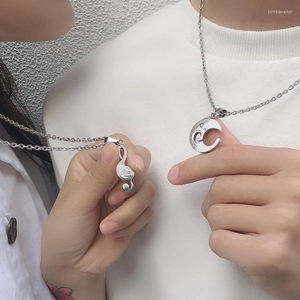 Colares de pingentes dois em um casal de colar homens e mulheres moda pode ser emendada Titanium Steel Notes Friends Gift Jewelry