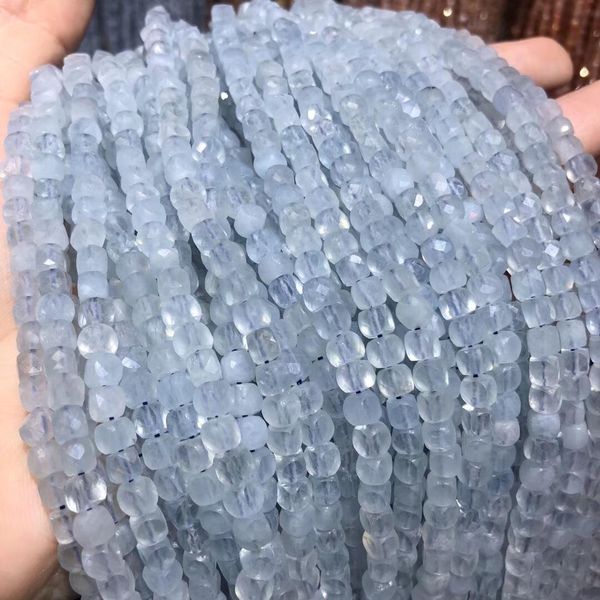 Cristal natural aquamarinas pedra forma quadrada contas espalhadas para mulheres jóias fazendo colar diy pulseira acessórios tamanho 4mm