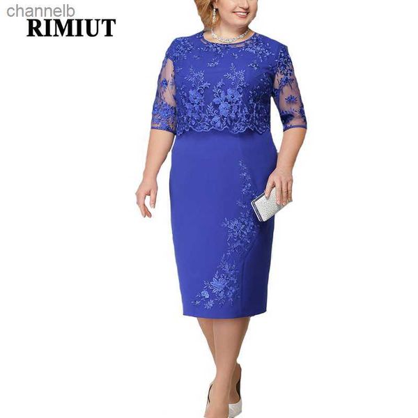 Casual Dresses Rimiut Plus Größe 5XL 6XL Frauen Sommer Herbst Kleid Elegante Spitze Kleid Weibliche Blau Abend Party Kleider vestido Große Größe fett MM L230520